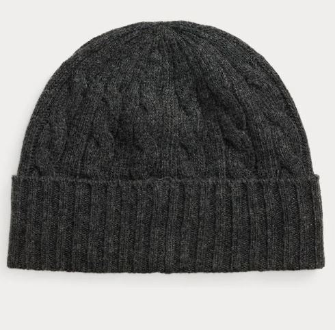 Ralph Lauren Grey Classic Cable Knit Wool Beanie