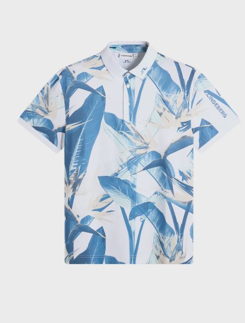 J.Lindeberg Tour Tech Print Polo Paradise Skylight