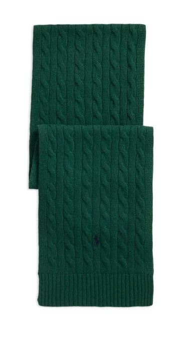 Ralph Lauren Men's Green Cable-Knit Scarf